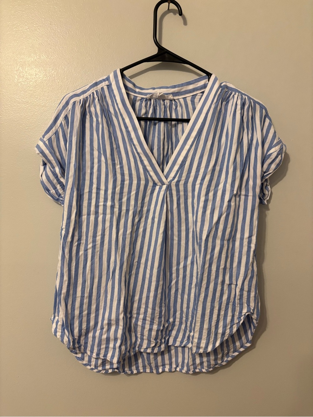 Workshop Republic Clothing Blue and White Striped V-Neck Blouse